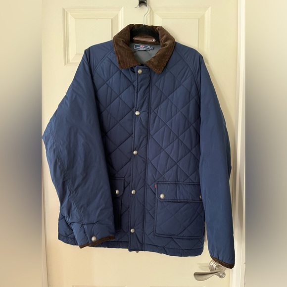 Men’s Vineyard Vines quilted Navy jacket w/brown corduroy collar pockets size L - Picture 1 of 11
